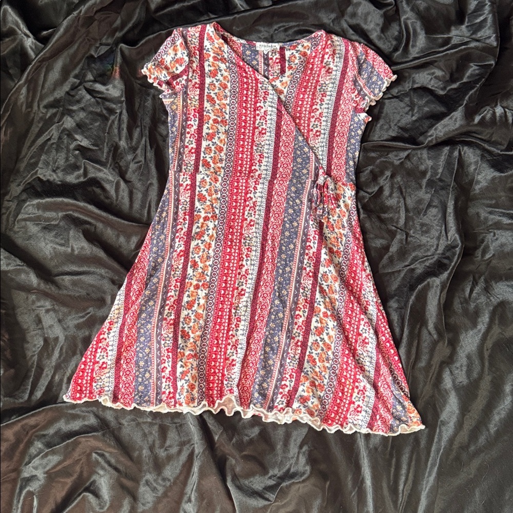 Floral Striped Short Sleeve Dress